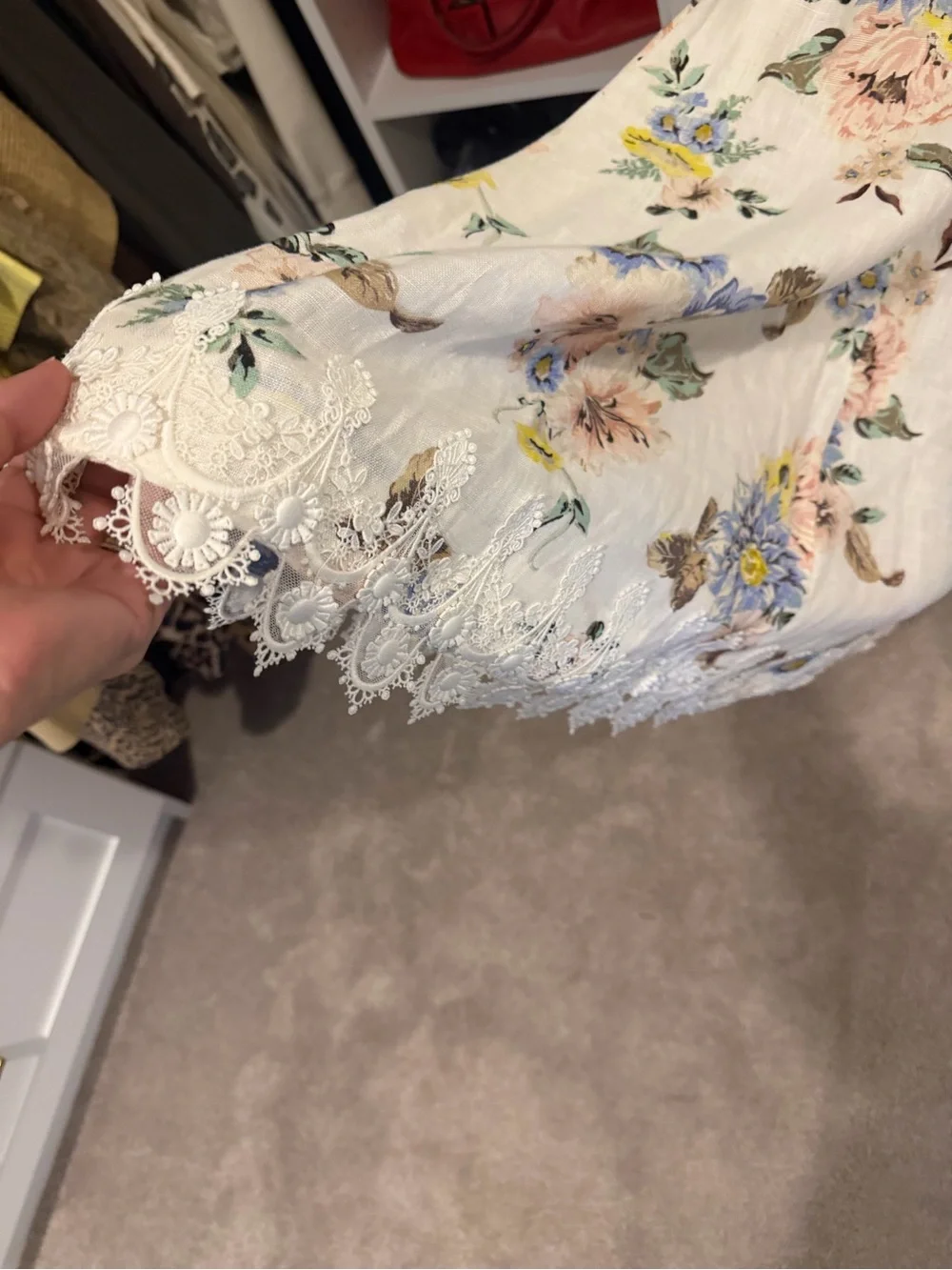 Zimmermann White Floral Lace-Trim Linen Dress - Picture 6 of 8